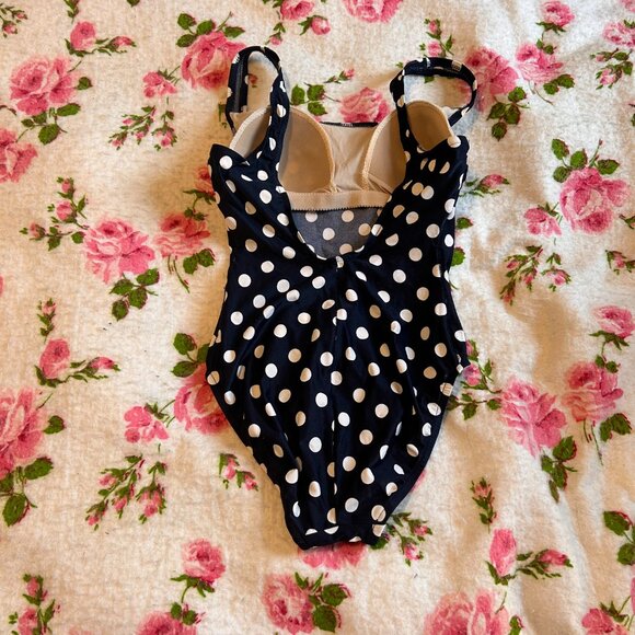 1970s Catalina Polka Dot one piece full coverage navy blue swim suit - made in t - Picture 10 of 12